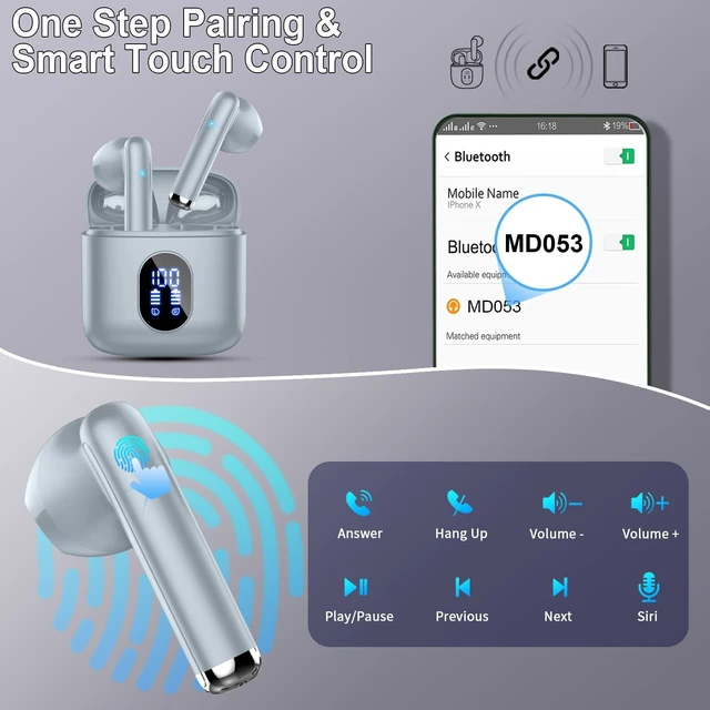 Alt view image 7 of 7 - Wireless Earbud Bluetooth Headphones, Stereo Ear Buds