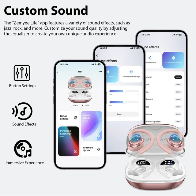 Alt view image 2 of 7 - Wireless Earbuds Bluetooth 5.4, App Custom EQ,50H Playtime Sport Headphones | ENC Noise Cancelling Mic Ear Bud, HiFi Stereo IPX7 Waterproof Running Earphones Earhooks Over the for Gym/Running/Workout