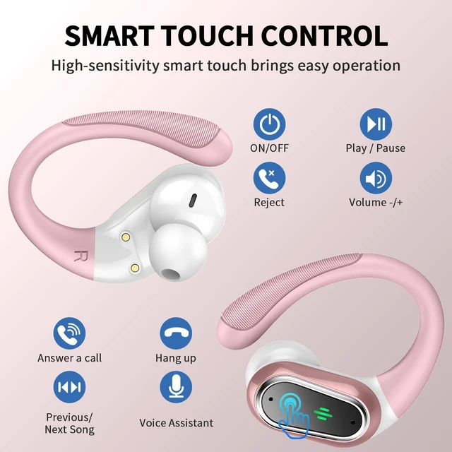 Alt view image 5 of 6 - Wireless Earbuds, 2026 Bluetooth 5.4 Headphones Sport, 50Hrs HiFi Stereo Deep Bass Over-Ear buds with ENC Noise Cancelling Mic, IP7 Waterproof & LED Display Earphones with Earhooks for Workout/Running