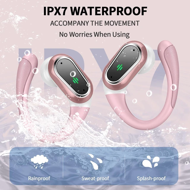 Alt view image 6 of 6 - Wireless Earbuds, 2026 Bluetooth 5.4 Headphones Sport, 50Hrs HiFi Stereo Deep Bass Over-Ear buds with ENC Noise Cancelling Mic, IP7 Waterproof & LED Display Earphones with Earhooks for Workout/Running