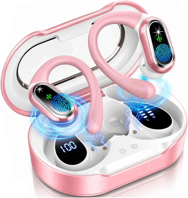 Main image of Wireless Earbuds, 2026 Bluetooth 5.4 Headphones Sport, 50Hrs HiFi Stereo Deep Bass Over-Ear buds with ENC Noise Cancelling Mic, IP7 Waterproof & LED Display Earphones with Earhooks for Workout/Running