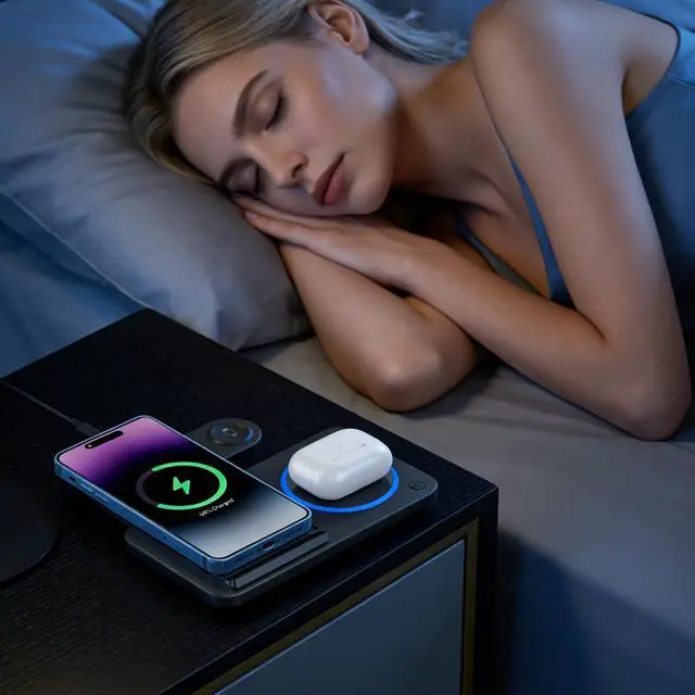 Alt view image 2 of 7 - 3 in 1 Foldable Wireless Charging Station for Apple & Android Wireless Charger Compatible with iPhone 17 16e 16 15 14 Pro Max 13 12 11 - Watch 10 9 8 7 6 5 4 3 2 SE and Ultra Series - Airpods 4 3 Pro