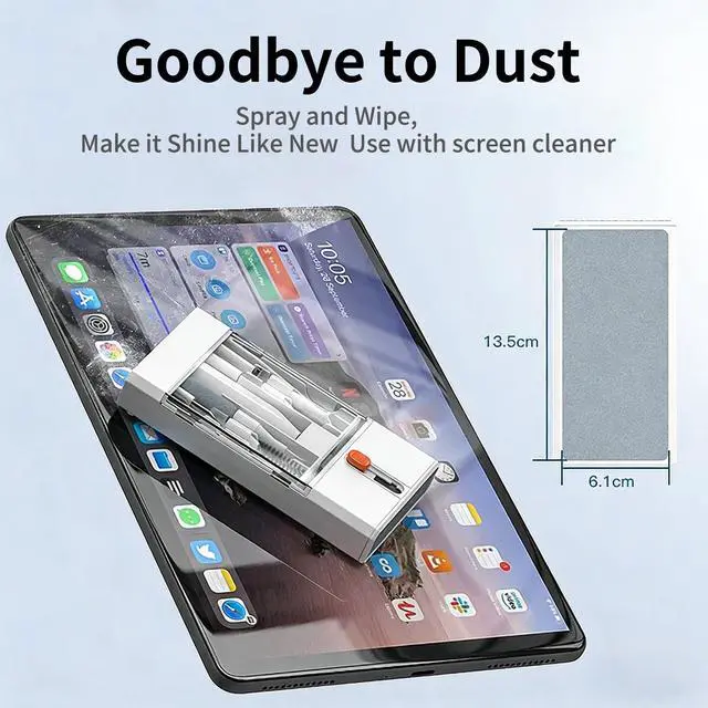 Alt view image 6 of 6 - 22 in 1 Multifunctional Cleaner Kit for AirPods and Electronic Devices, Keyboard, Laptop for iPad, iPhone, Camera, Earbuds, with Retractable Brush, Keycap Puller, Spray & Microfiber Cloth