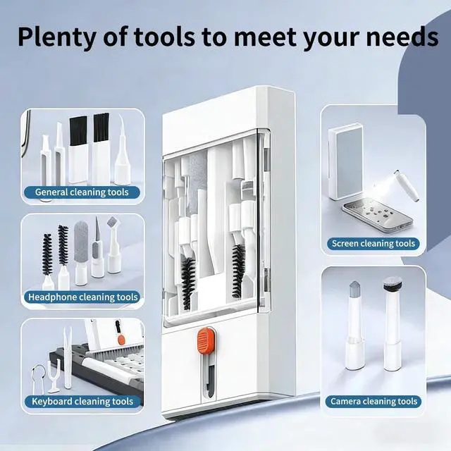 Alt view image 3 of 6 - 22 in 1 Multifunctional Cleaner Kit for AirPods and Electronic Devices, Keyboard, Laptop for iPad, iPhone, Camera, Earbuds, with Retractable Brush, Keycap Puller, Spray & Microfiber Cloth