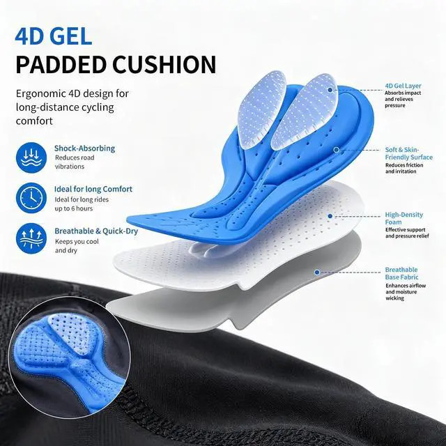 Alt view image 4 of 7 - Men's Cycling Shorts MTB Liner Shorts with 4D Padded Bike Underwear, Quick-Dry Breathable Bike Briefs, Shockproof Bicycle Underwear for Mountain Road Biking