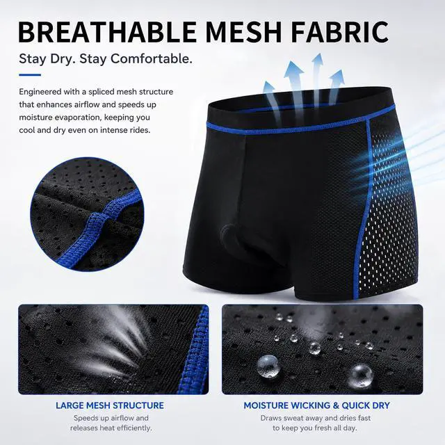 Alt view image 5 of 7 - Cycling Shorts for Men Bike Underwear with 5D Padded Bike Underwear, Quick-Dry Breathable Bike Briefs, Shockproof Bicycle Liner Shorts for Mountain Road Biking