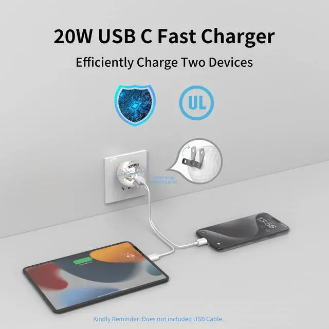 Alt view image 4 of 6 - KDYNIX Golf Ball Dual USB C Charger 20W+20W Fast Charging Block, 2-Port Wall Adapter for iPhone 17/16/15/14, Galaxy S25/S24, iPad Pro, Unique Golfer Gift for Christmas Father's Day