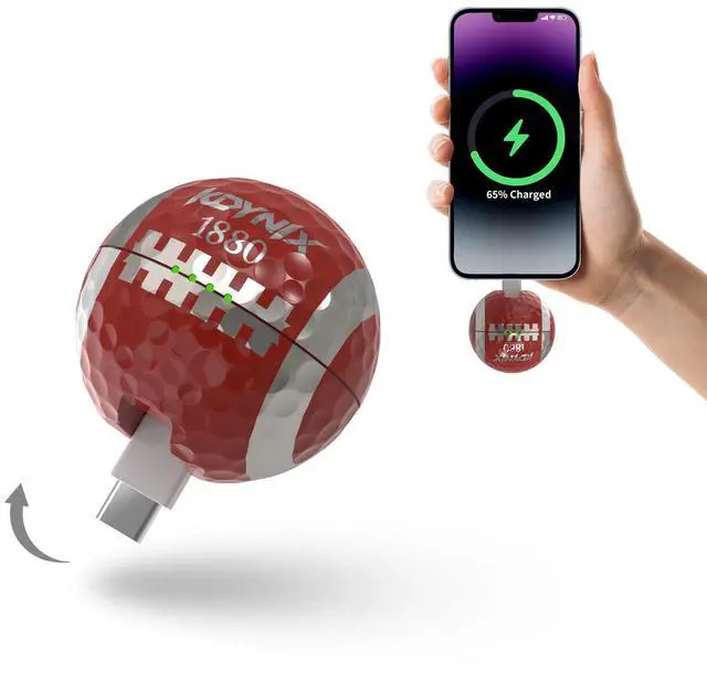 Main image of KDYNIX Golf Ball Mini Power Bank 2000mAh Portable Charger with Foldable Plug, USB-C Fast Charging for iPhone 17/16/15 Galaxy, Perfect Christmas Father's Day Gift for Golfers Rugby Golf