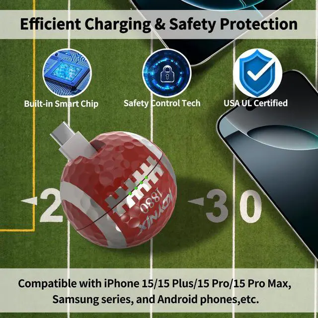 Alt view image 5 of 7 - KDYNIX Golf Ball Mini Power Bank 2000mAh Portable Charger with Foldable Plug, USB-C Fast Charging for iPhone 17/16/15 Galaxy, Perfect Christmas Father's Day Gift for Golfers Rugby Golf
