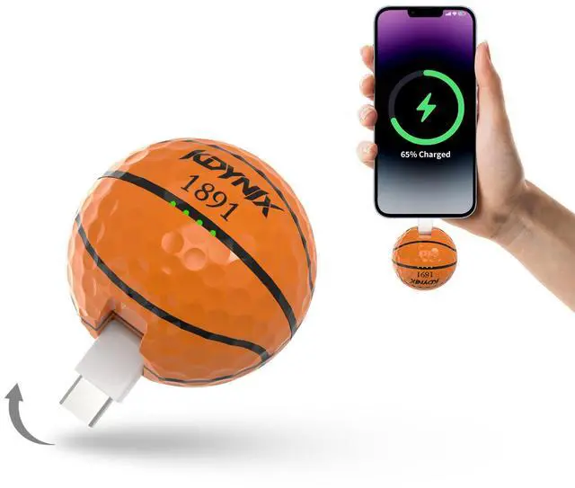 Main image of KDYNIX Golf Ball Mini Power Bank 2000mAh Portable Charger with Foldable Plug, USB-C Fast Charging for iPhone 17/16/15 Galaxy, Perfect Christmas Father's Day Gift for Golfers Basketball Golf