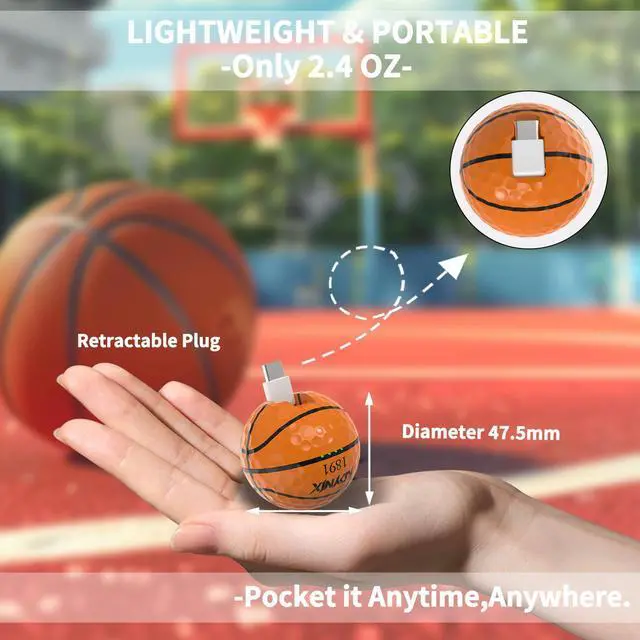 Alt view image 3 of 7 - KDYNIX Golf Ball Mini Power Bank 2000mAh Portable Charger with Foldable Plug, USB-C Fast Charging for iPhone 17/16/15 Galaxy, Perfect Christmas Father's Day Gift for Golfers Basketball Golf