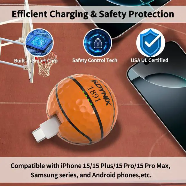 Alt view image 5 of 7 - KDYNIX Golf Ball Mini Power Bank 2000mAh Portable Charger with Foldable Plug, USB-C Fast Charging for iPhone 17/16/15 Galaxy, Perfect Christmas Father's Day Gift for Golfers Basketball Golf