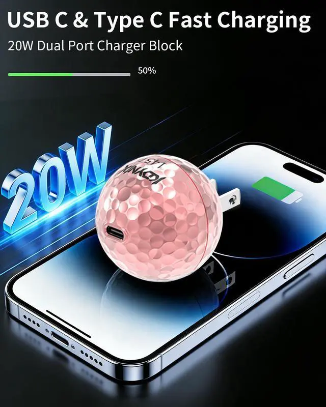Alt view image 3 of 7 - KDYNIX Golf Ball USB C Charger 20W Fast Charging Block, GaN Wall Adapter for iPhone 17/16/15 Series, Galaxy S25/S24, iPad Pro, Unique Golfer Gift for Christmas Father's Day Birthday