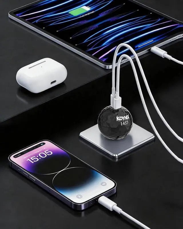 Alt view image 2 of 7 - KDYNIX Golf Ball USB C Charger 2-Pack 20W Dual Port, Foldable Plug Fast Charging Block with GaN III Technology for iPhone 16/15/14, Samsung Galaxy, iPad, Golfer Gift Black Golf