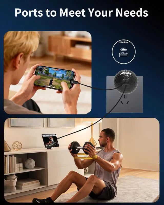 Alt view image 5 of 7 - KDYNIX Golf Ball USB C Charger 2-Pack 20W Dual Port, Foldable Plug Fast Charging Block with GaN III Technology for iPhone 16/15/14, Samsung Galaxy, iPad, Golfer Gift Black Golf