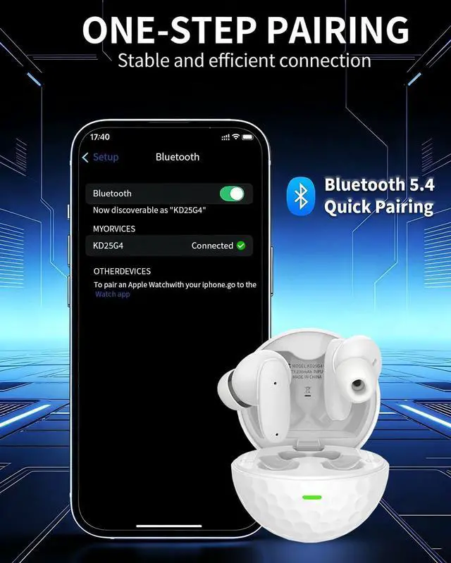 Alt view image 4 of 7 - KDYNIX Golf Ball Wireless Earbuds Bluetooth 5.4 Headphones, ANC Noise Canceling Sports Earphones with 13mm Bass Drivers, IPX7 Waterproof, 18H Playtime USB-C Charging, Holiday Gift for Golfers