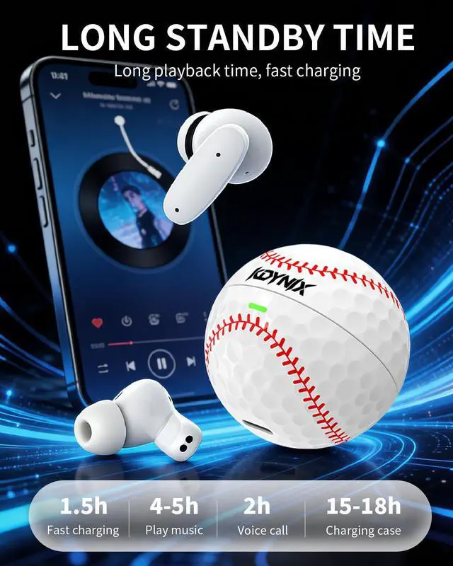Alt view image 2 of 7 - KDYNIX Golf Ball Wireless Earbuds Bluetooth 5.4 Headphones, ANC Noise Canceling Sports Earphones with 13mm Bass Drivers, IPX7 Waterproof, 18H Playtime USB-C Charging, Holiday Gift for Golfers