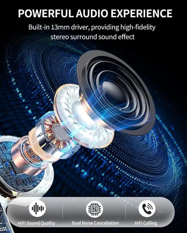 Alt view image 5 of 7 - KDYNIX Golf Ball Wireless Earbuds Bluetooth 5.4 Headphones, ANC Noise Canceling Sports Earphones with 13mm Bass Drivers, IPX7 Waterproof, 18H Playtime USB-C Charging, Holiday Gift for Golfers