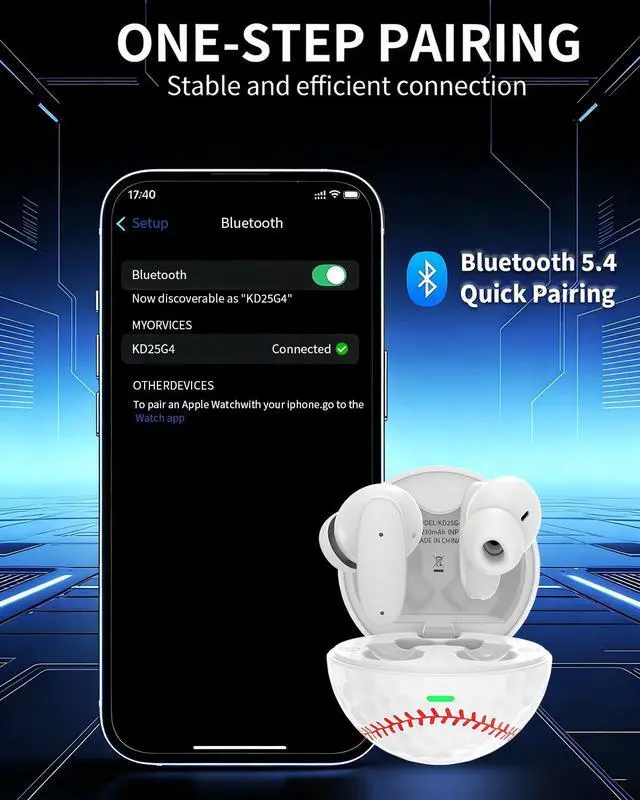 Alt view image 3 of 7 - KDYNIX Golf Ball Wireless Earbuds Bluetooth 5.4 Headphones, ANC Noise Canceling Sports Earphones with 13mm Bass Drivers, IPX7 Waterproof, 18H Playtime USB-C Charging, Holiday Gift for Golfers
