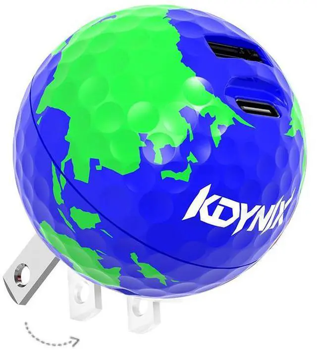Main image of KDYNIX Golf Ball USB C Charger 2-Pack 20W Dual Port, Foldable Plug Fast Charging Block with GaN III Technology for iPhone 16/15/14, Samsung Galaxy, iPad, Golfer Gift Earth