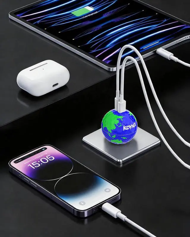 Alt view image 2 of 7 - KDYNIX Golf Ball USB C Charger 2-Pack 20W Dual Port, Foldable Plug Fast Charging Block with GaN III Technology for iPhone 16/15/14, Samsung Galaxy, iPad, Golfer Gift Earth