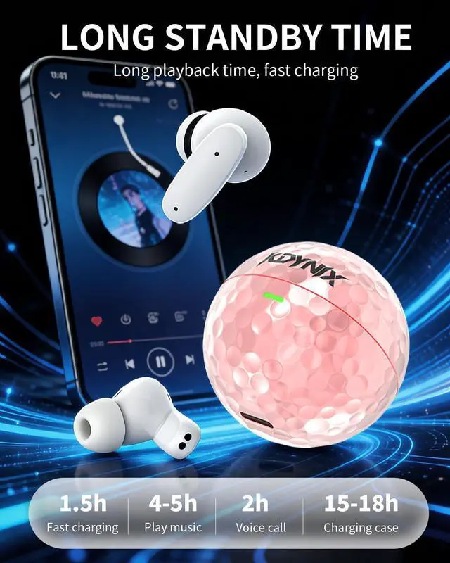 Alt view image 2 of 7 - KDYNIX Golf Ball Wireless Earbuds Bluetooth 5.4 Headphones, ANC Noise Canceling Sports Earphones with 13mm Bass Drivers, IPX7 Waterproof, 18H Playtime USB-C Charging, Holiday Gift for Golfers