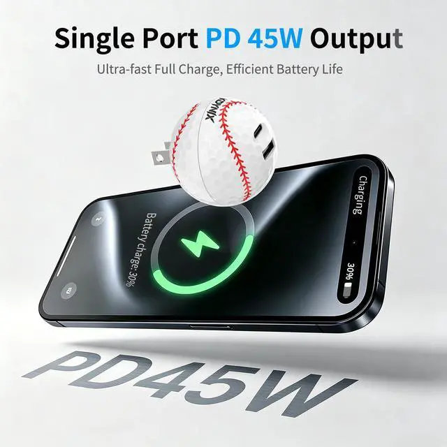 Alt view image 3 of 7 - KDYNIX 45W USB C Wall Charger, Creative Ball 2-Port Fast Charger Block for iPhone 17/16/15 Series, Galaxy S25/S24, Pixel 10/9, MacBook Pro/Air, Dell XPS, iPad Pro
