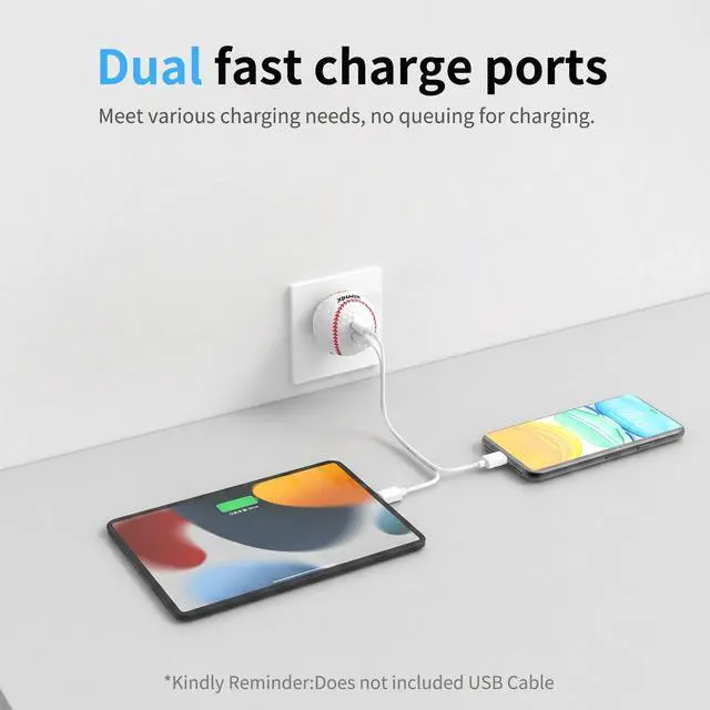 Alt view image 2 of 7 - KDYNIX 30W USB C Wall Charger, Creative Ball 2-Port Fast Charger Block for iPhone 17/16/15 Series, Galaxy S25/S24, Pixel 10/9, MacBook Pro/Air, Dell XPS, iPad Pro
