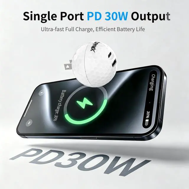Alt view image 3 of 7 - KDYNIX 30W USB C Wall Charger, Creative Ball 2-Port Fast Charger Block for iPhone 17/16/15 Series,Galaxy S25/S24, Pixel 10/9, MacBook Pro/Air, Dell XPS, iPad Pro