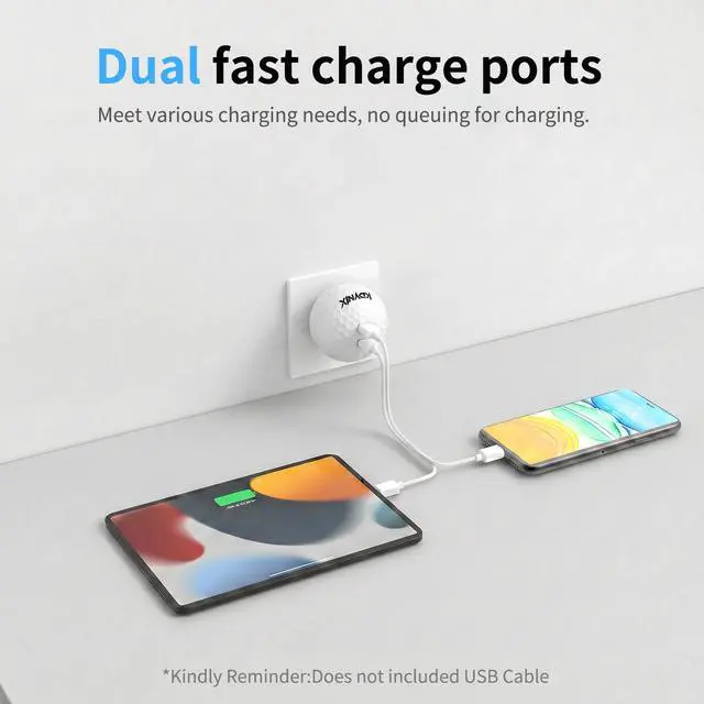 Alt view image 2 of 7 - KDYNIX 30W USB C Wall Charger, Creative Ball 2-Port Fast Charger Block for iPhone 17/16/15 Series,Galaxy S25/S24, Pixel 10/9, MacBook Pro/Air, Dell XPS, iPad Pro