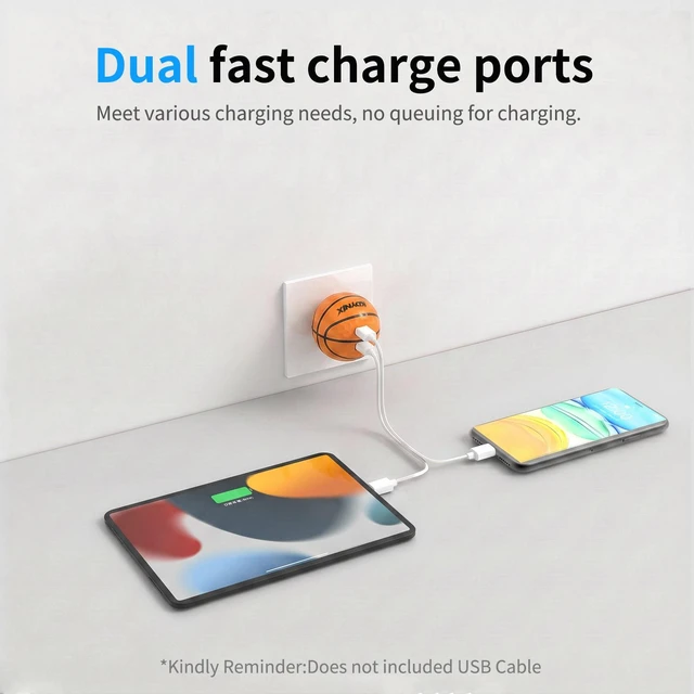 Alt view image 3 of 7 - KDYNIX 45W USB C Wall Charger, Creative Ball 2-Port Fast Charger Block, Charger Alternative, Fast Charging Adapter for iPhone 17/16/15, Galaxy S25/S24, Pixel 10, Compact Travel-Ready Design