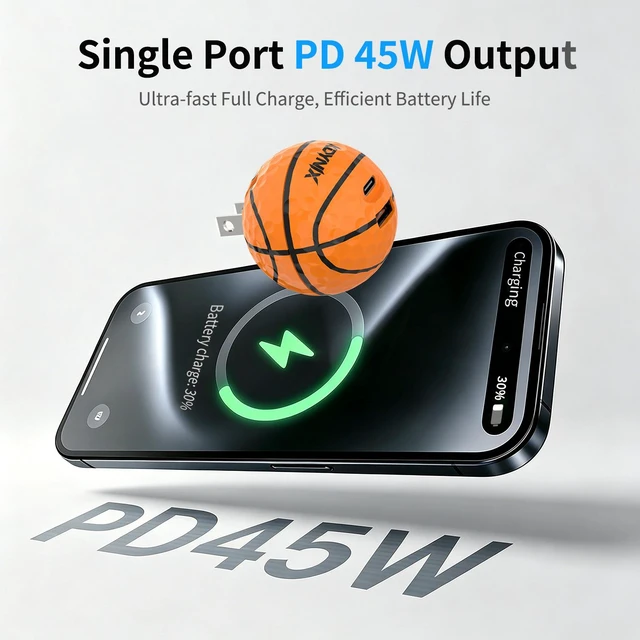 Alt view image 2 of 7 - KDYNIX 45W USB C Wall Charger, Creative Ball 2-Port Fast Charger Block, Charger Alternative, Fast Charging Adapter for iPhone 17/16/15, Galaxy S25/S24, Pixel 10, Compact Travel-Ready Design
