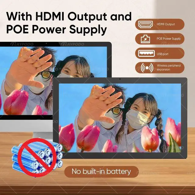 Main image of Raypodo 21.5-Inch RK3568 2GB+32GB Android 11 Black All in One PC Poe Tablet Touchscreen for 24/7 Digital Kiosks (not include a battery, Not Consumer Tablet)