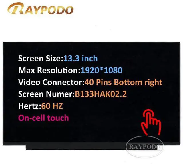 Alt view image 6 of 7 - AUO B133HAK02.2, 02HL707: 13.3" FHD Laptop LCD Display Panel with Anti-Glare On-Cell Touch, Ideal for Screen Panel Replacement