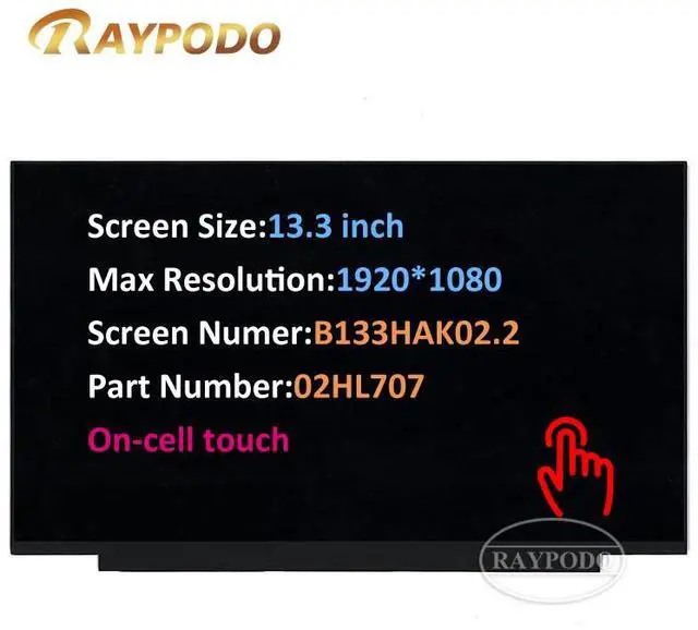 Alt view image 4 of 7 - AUO B133HAK02.2, 02HL707: 13.3" FHD Laptop LCD Display Panel with Anti-Glare On-Cell Touch, Ideal for Screen Panel Replacement
