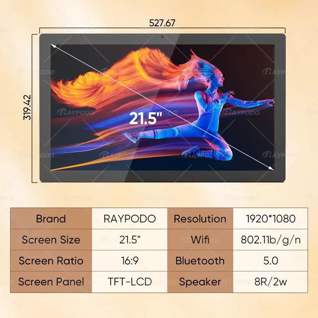 Alt view image 7 of 7 - Raypodo 21.5-inch RK3568 Chipset 2GB+32GB Android 11 Black integrates POE and all in one PC, supports wall-mount POE (not include a battery, Not Consumer Tablet).