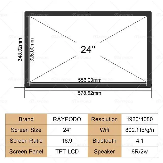 Alt view image 7 of 7 - Raypodo 23.8-inch RK3568 Chipset 2GB+16GB Android 11 Black has touchscreen for indoor kiosks/displays (not include a battery, Not Consumer Tablet).