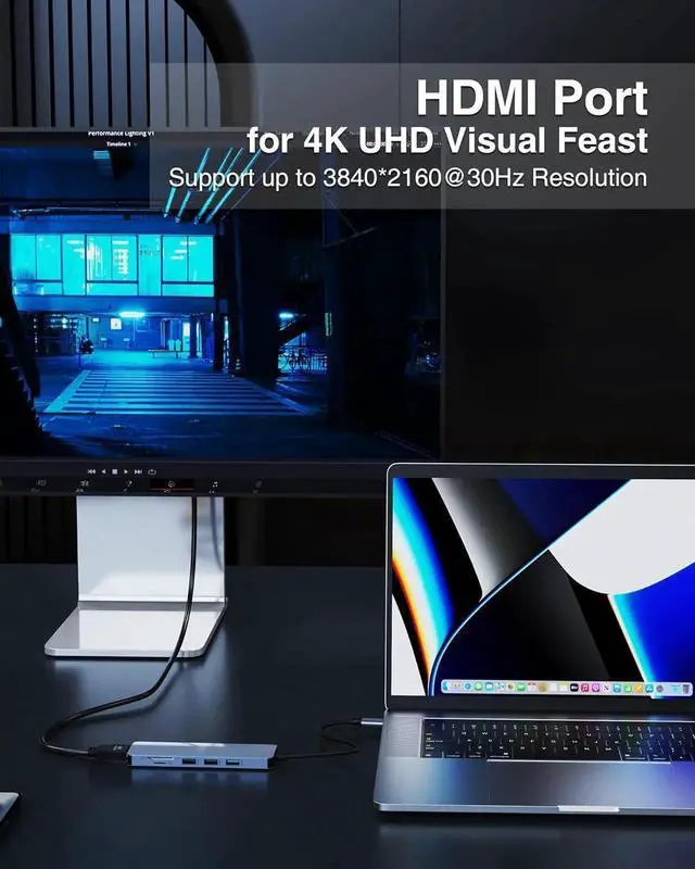 Alt view image 7 of 7 - Aomoproing 6-in-1 USB C Hub, Multiport Adapter with 4K HDMI Output, 2 USB 2.0 Ports, USB-A 3.0 (5Gbps) & SD/TF Card Slot, Compatible with MacBook Pro/Air & Type-C Laptops