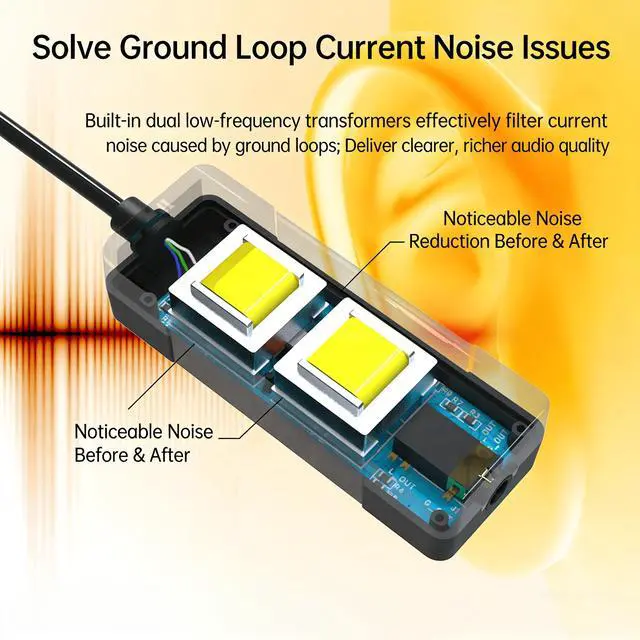 Alt view image 5 of 6 - Aomoproing 3.5mm Audio Isolator, Noise Eliminator for PC/Amplifier/Car Audio - Eliminates Current Hum & Headphone Static, Ground Loop Isolator for Clear Sound