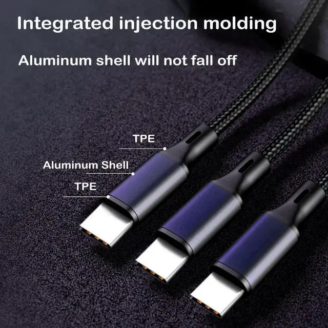 Alt view image 2 of 7 - Aomoproing USB C Splitter Cable, 3 in 1 USB C Male to 3 Type-C Male Charging Cable, 5A Fast Charging Nylon Braided Cord, 3x1.2M/3.9FT Multi Charger Cable Compatible with Mobile Phones, Android Devices