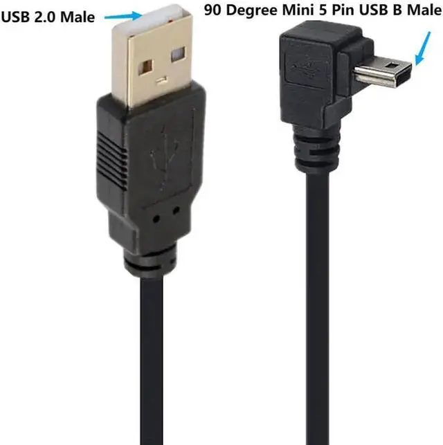 Alt view image 3 of 6 - Aomoproing 90 Degree Down Angle Mini USB Cable, Mini 5-Pin USB B Male to USB 2.0 Male Data Sync Charging Extension Cable 4.9FT for GPS, Dash Cam, Camera, Black