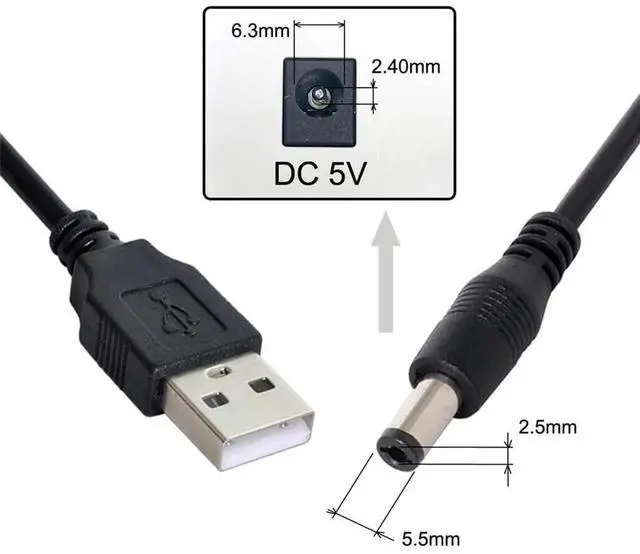 Alt view image 6 of 6 - Aomoproing USB 2.0 A Type Male to 5.5x2.5mm DC 5V Power Plug Barrel Connector Charge Cable 3ft