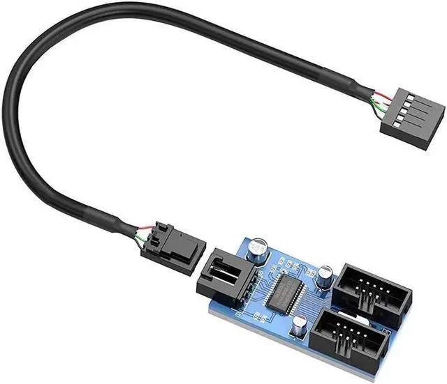 Main image of Aomoproing Motherboard USB 2.0 9Pin Header 1 to 2 Extension Splitter Adapter, 30cm Internal 9-Pin Female to 2 Female Cable