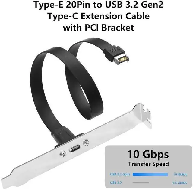Alt view image 2 of 7 - Aomoproing USB 3.1 Front Panel Type-C Extension Cable, 10 Gbps Type-E 20Pin Male to USB-C Female, 30cm/11.8inch with Panel Mount Screw & Full Height Bracket