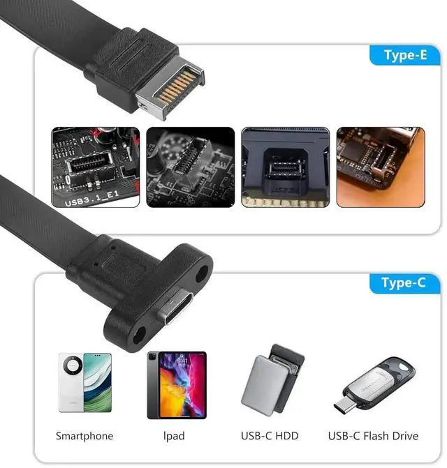 Alt view image 6 of 7 - Aomoproing USB 3.1 Front Panel Type-C Extension Cable, 10 Gbps Type-E 20Pin Male to USB-C Female, 30cm/11.8inch with Panel Mount Screw & Full Height Bracket