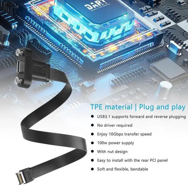 Alt view image 4 of 7 - Aomoproing USB 3.1 Front Panel Type-C Extension Cable, 10 Gbps Type-E 20Pin Male to USB-C Female, 30cm/11.8inch with Panel Mount Screw & Full Height Bracket