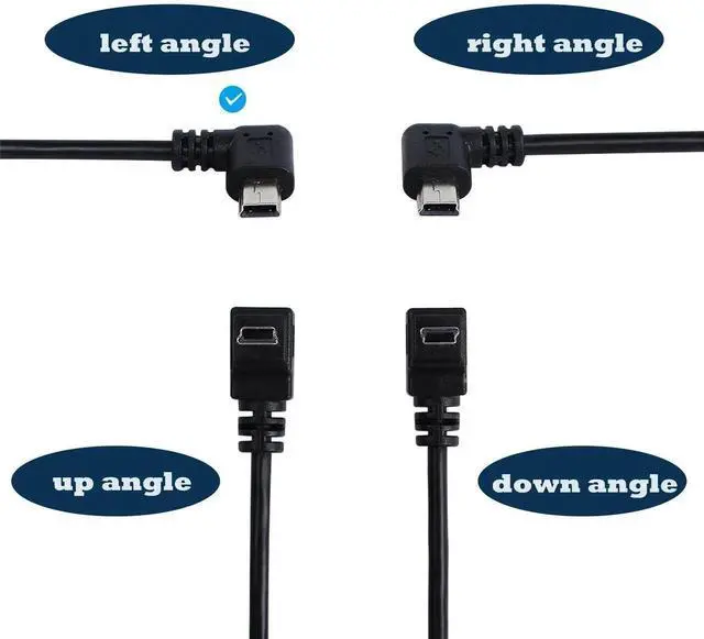 Alt view image 6 of 6 - Aomoproing 90 Degree Left Angle Mini USB Cable, Mini 5Pin USB B to USB 2.0 Male Data Sync Charging Extension Cord, 4.9FT for GPS, Dash Cam, Camera and More