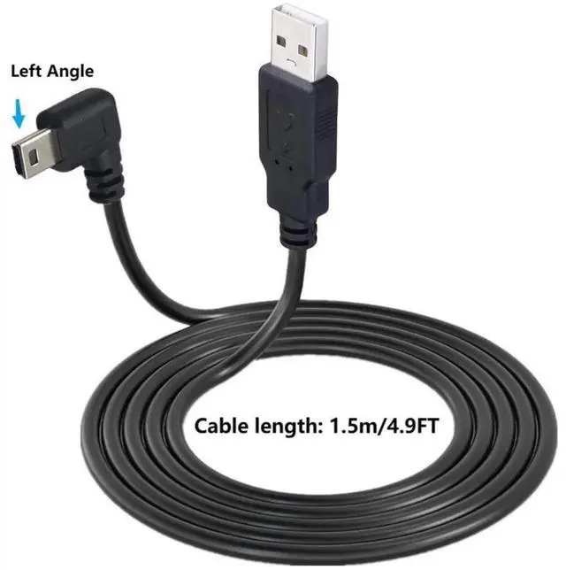 Alt view image 4 of 6 - Aomoproing 90 Degree Left Angle Mini USB Cable, Mini 5Pin USB B to USB 2.0 Male Data Sync Charging Extension Cord, 4.9FT for GPS, Dash Cam, Camera and More