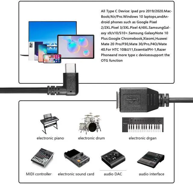 Alt view image 3 of 6 - Aomoproing USB C to USB B 2.0 Printer Cable, 90 Degree USB-C Male to USB B Female Cable, 0.3M Compatible with Printers, Scanners, MIDI Controllers, DJ Controllers