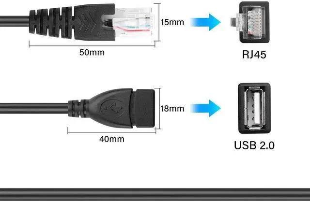Alt view image 4 of 7 - Aomoproing 2 Pcs USB Female to RJ45 8P4C Ethernet Male Extension Cable, USB to RJ45 Ethernet Cable for Router, ADSL Modem, Camera and More